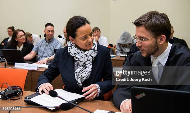 Lead defendant Beate Zschaepe , her lawyer Mathias Grasel and co-defendants Ralf Wohlleben and Carsten S. Wait for the start of another day of the...