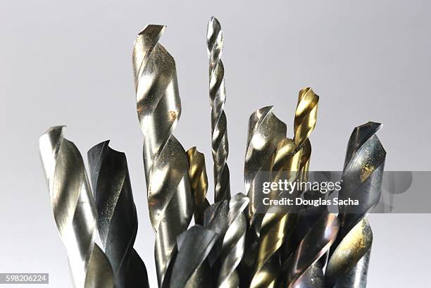 assortment of metal cutting drill bits - broca imagens e fotografias de stock