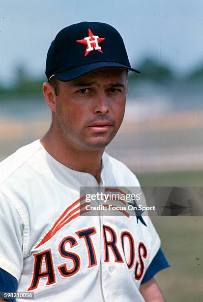 Eddie Mathews of the Houston Astros poses for this photo during Major League Baseball spring training circa 1967 in Cocoa, Florida. Mathews played...