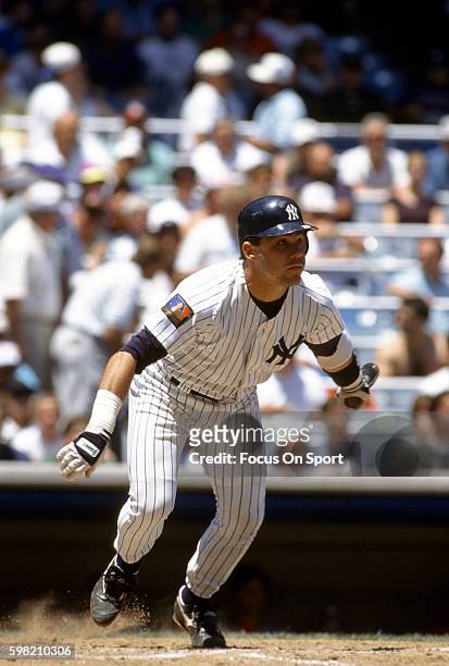 Jim Leyritz of the New York Yankees in bats during an Major League Baseball game circa 1994 at Yankee Stadium in the Bronx borough of New York City....