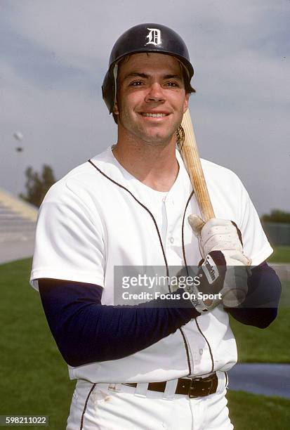 Matt Nokes of the Detroit Tigers poses for this portrait during an Major League Baseball spring training circa 1988 at Joker Marchant Stadium in...