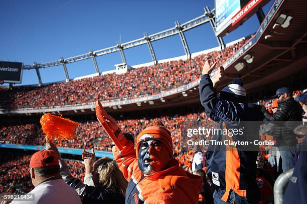 Fans react during the Denver Broncos vs Pittsburgh Steelers, NFL Divisional Round match at Authority Field at Mile High, Denver, Colorado. 17th...