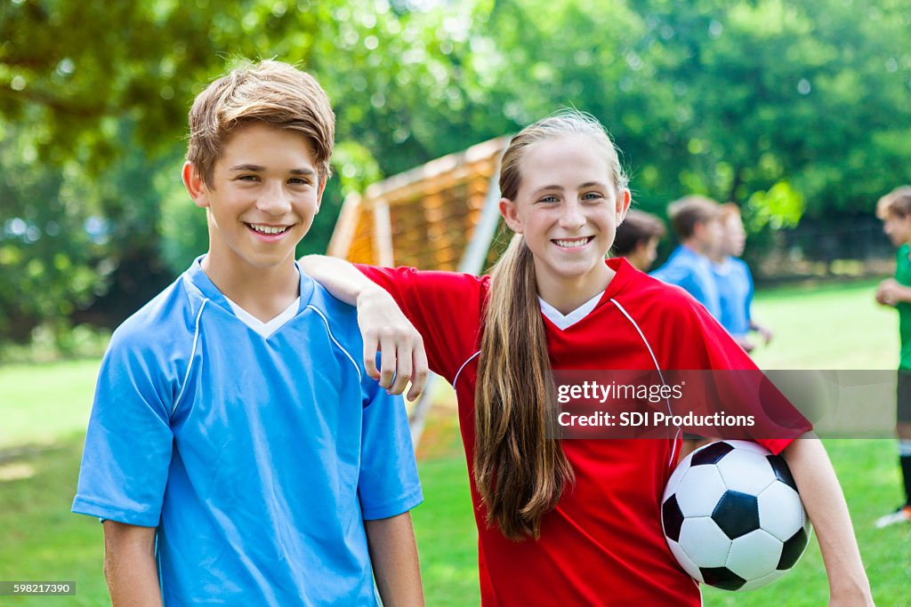 Soccer buddies during soccer practice