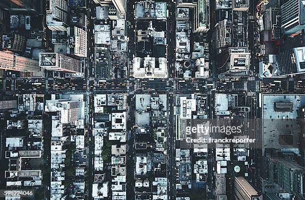 new york city aerial view of the downtown - overhead view imagens e fotografias de stock