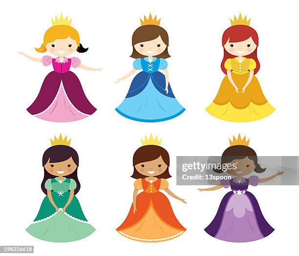 ilustraciones, imágenes clip art, dibujos animados e iconos de stock de princesas bonitas - princesa