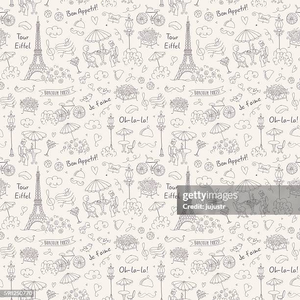 french symbols seamless pattern. black + white - france boules stock illustrations
