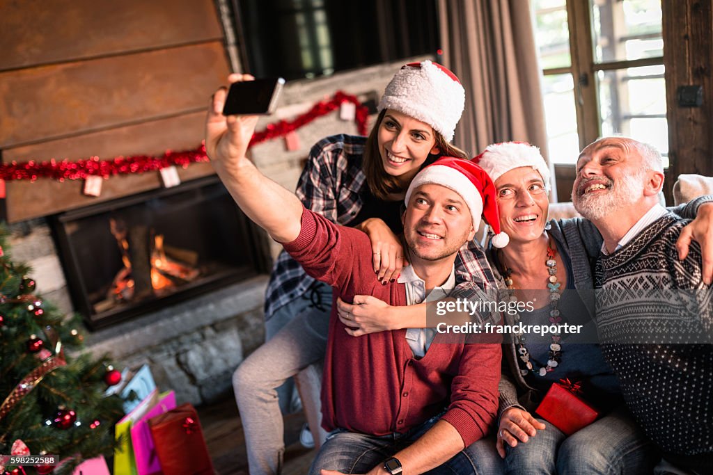 All the family taking a selfie for christmas