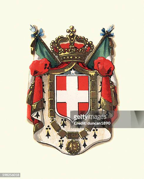 illustrazioni stock, clip art, cartoni animati e icone di tendenza di stemma d'italia, 1898 - coat of arms