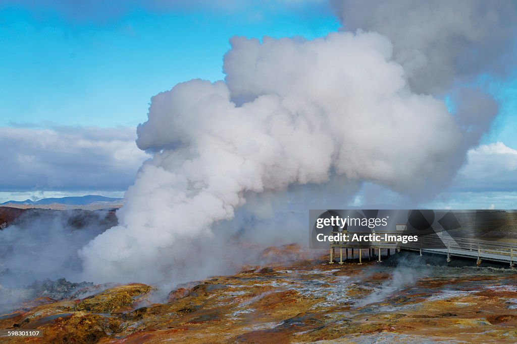Steaming lava fields in geothermal area