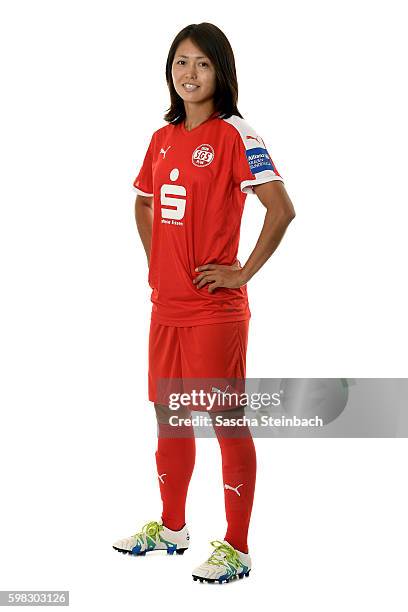 Kozue Ando of SGS Essen poses during the Allianz Women's Bundesliga Club Tour on August 25, 2016 in Essen, Germany.