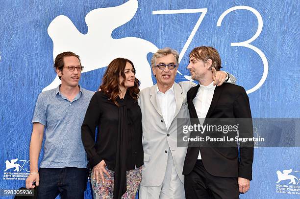 Actors Reda Kateb, Sophie Semin, director Wim Wenders and actor Jens Harzer attend a photocall for 'Les Beaux Jours D'Aranjuez' during the 73rd...