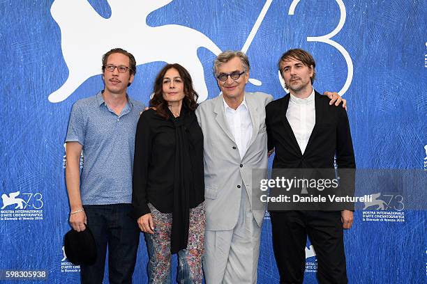 Actors Reda Kateb, Sophie Semin, director Wim Wenders and actor Jens Harzer attend a photocall for 'Les Beaux Jours D'Aranjuez' during the 73rd...