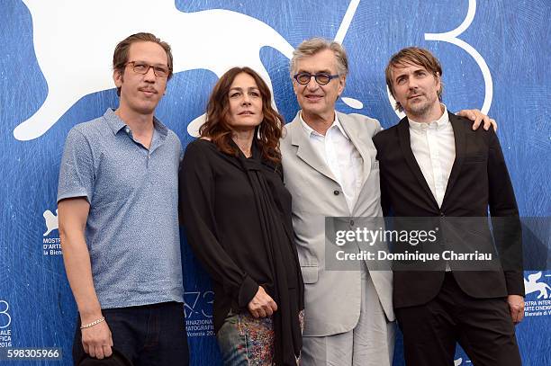 Actors Reda Kateb, Sophie Semin, director Wim Wenders and actor Jens Harzer attend a photocall for 'Les Beaux Jours D'Aranjuez' during the 73rd...