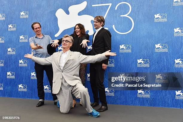 Actors Reda Kateb, Sophie Semin, director Wim Wenders and actor Jens Harzer attend a photocall for 'Les Beaux Jours D'Aranjuez' during the 73rd...