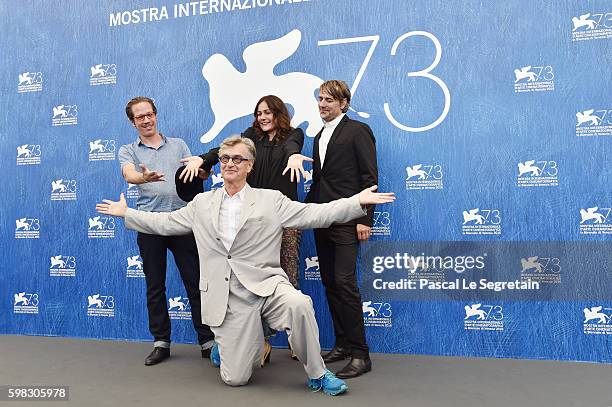 Actors Reda Kateb, Sophie Semin, director Wim Wenders and actor Jens Harzer attend a photocall for 'Les Beaux Jours D'Aranjuez' during the 73rd...