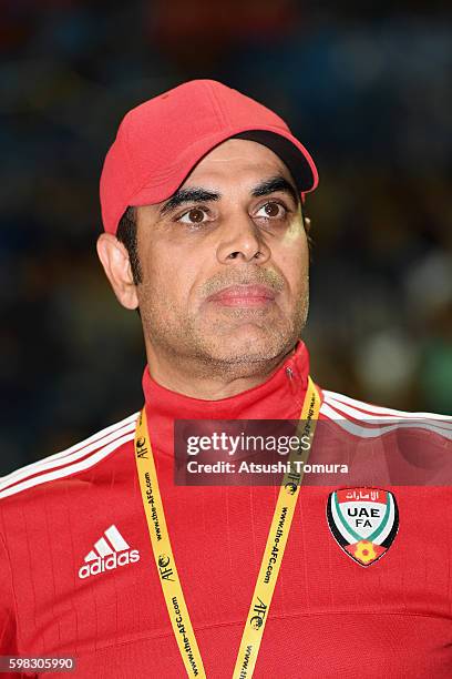 Head coach Mahdi Ali Hassan of the United Arab Emirates looks on prior to the 2018 FIFA World Cup Qualifier Final Round Group B match between Japan...