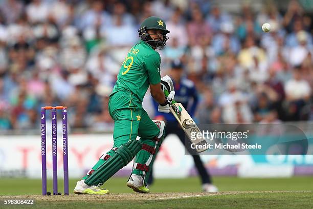 Azhar Ali of Pakistan stears a delivery to third man during the 4th Royal London One -Day International match between England and Pakistan at...