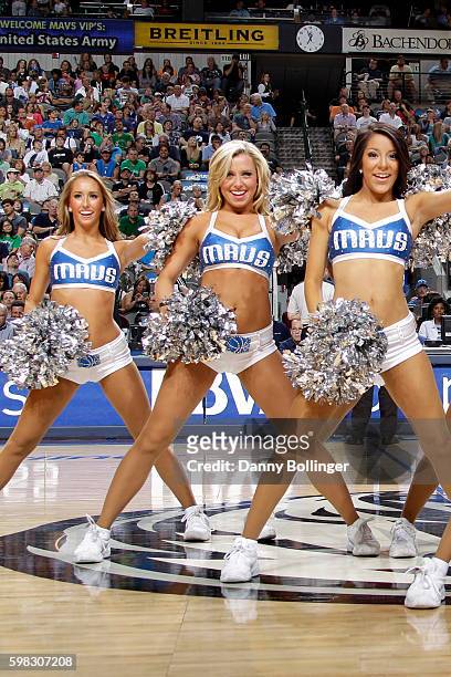 Jenna Gillund of the Dallas Mavericks dance team perform during a game against the Phoenix Suns on April 10, 2011 at the American Airlines Center in...