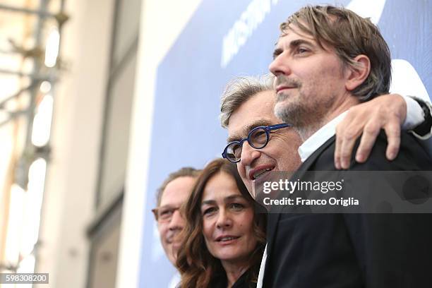 Actors Reda Kateb, Sophie Semin, director Wim Wenders and actor Jens Harzer attend a photocall for 'Les Beaux Jours D'Aranjuez' during the 73rd...