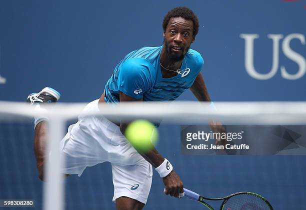 Gael Monfils of France in action during his second round match on day 3 of the 2016 US Open at USTA Billie Jean King National Tennis Center on August...