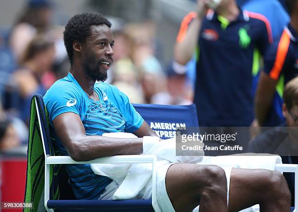 Gael Monfils of France looks on during his second round match on day 3 of the 2016 US Open at USTA Billie Jean King National Tennis Center on August...