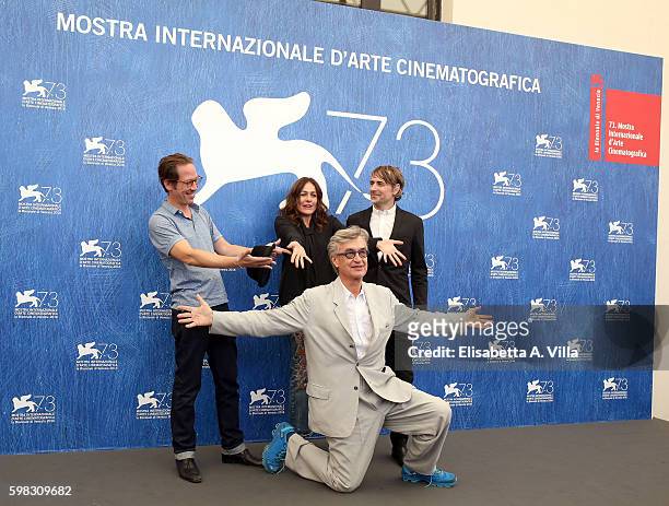 Reda Kateb, Sophie Semin, Jens Harzer and director Wim Wenders attend a photocall for 'Les Beaux Jours D'Aranjuez' during the 73rd Venice Film...