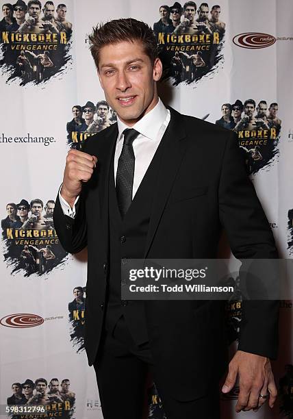 Alain Moussi attends the premiere Of RLJ Entertainment's "Kickboxer: Vengeance" at iPic Theaters on August 31, 2016 in Los Angeles, California.