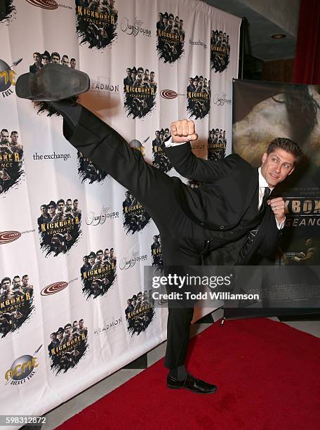 Alain Moussi attends the premiere Of RLJ Entertainment's "Kickboxer: Vengeance" at iPic Theaters on August 31, 2016 in Los Angeles, California.