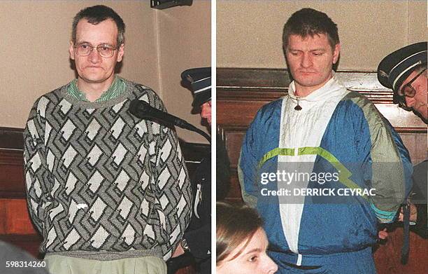 These file pictures dated 01 April 1997 show Francis Heaulme and Didier Gentil on the first day of their trial in Perigueux, central France. Heaulme...