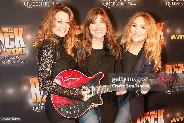 Eva Von Bibra,Ally Fowler and Tottie Goldsmith arrive ahead of the We Will Rock You Melbourne premiere at Regent Theatre on September 1, 2016 in...