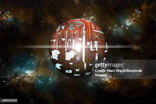 an artists depiction of a theoretical dyson sphere. - dyson sphere stock illustrations