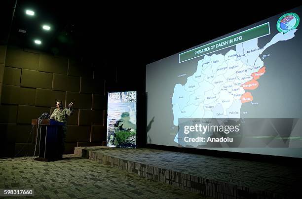 Pakistani Army Spokesman Lieutenant General Asim Saleem Bajwa holds a press conference at the Building Inter Services Public Relations in Rawalpindi,...