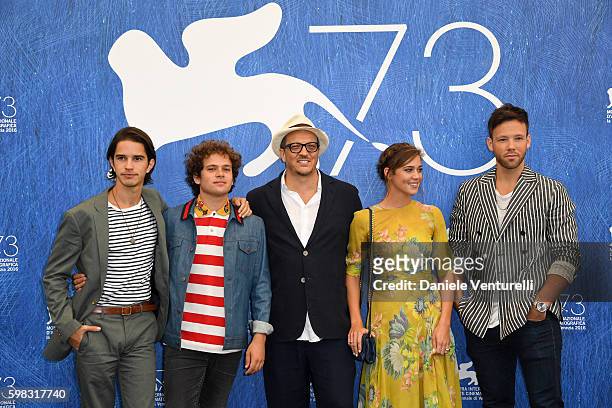 Actors Joseph Haro, Brando Pacitto, director Gabriele Muccino, actors Matilda Lutz and Taylor Frey attend a photocall for 'L'Estate Addosso -...