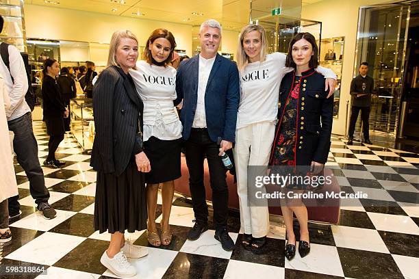 Christine Centenera, Kate Darvill and actress Tilda Cobham-Hervey at the Prada store during Vogue American Express Fashion's Night Out on September...