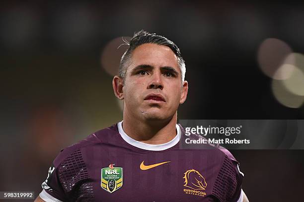 Corey Parker of the Broncos looks on during the round 26 NRL match between the Brisbane Broncos and the Sydney Roosters at Suncorp Stadium on...