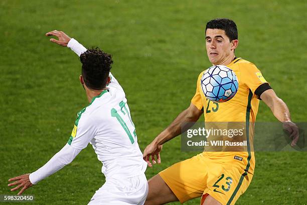 Tomas Rogic of Australia controls the ball during the 2018 FIFA World Cup Qualifier match between the Australian Socceroos and Iraq at nib Stadium on...