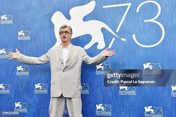 Director Wim Wenders attends a photocall for 'Les Beaux Jours D'Aranjuez' during the 73rd Venice Film Festival at Palazzo del Casino on September 1,...