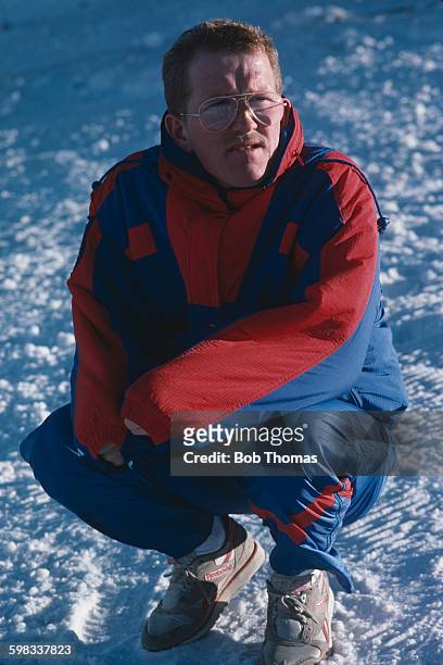 British skier Eddie Edwards, aka Eddie the Eagle, during the 1988 Winter Olympics in Calgary, Alberta, Canada, 22nd February 1988. Edwards competed...