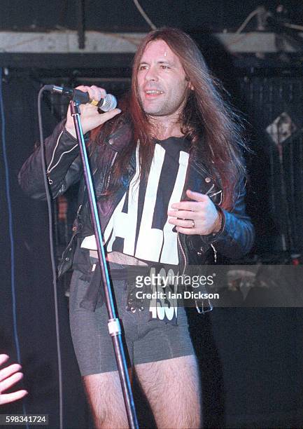 Bruce Dickinson performing on stage at The Marquee, London 18 October 1994.