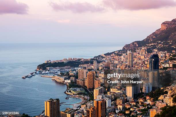 monaco harbour at twilight. - monte carlo stock pictures, royalty-free photos & images