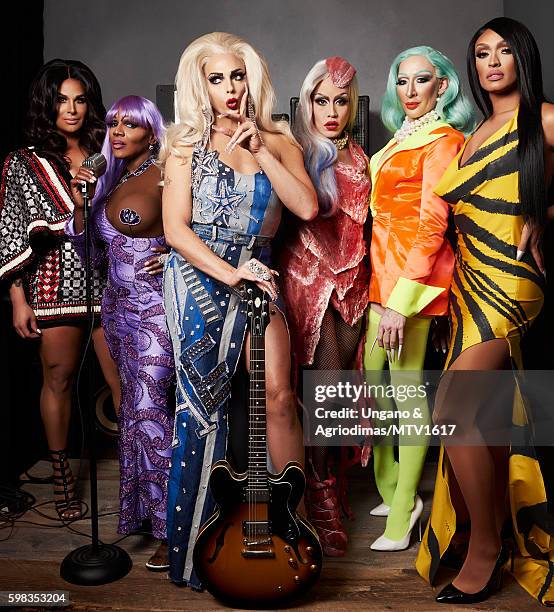 Rupaul's Drag Race All Stars Roxxxy Andrews, Coco Montrese, Alyssa Edwards, Phi Phi O'Hara, Detox and Tatianna pose for a portrait at the 2016 MTV...