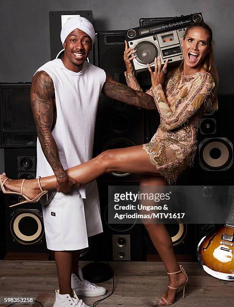 Host Nick Cannon and model Heidi Klum pose for a portrait at the 2016 MTV Video Music Awards at Madison Square Garden on August 28, 2016 in New York...