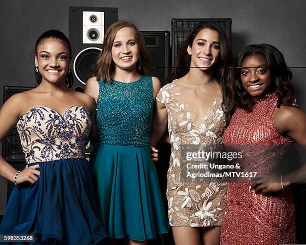 Olympic gymnasts Laurie Hernandez, Madison Kocian, Aly Raisman and Simone Biles pose for a portrait at the 2016 MTV Video Music Awards at Madison...