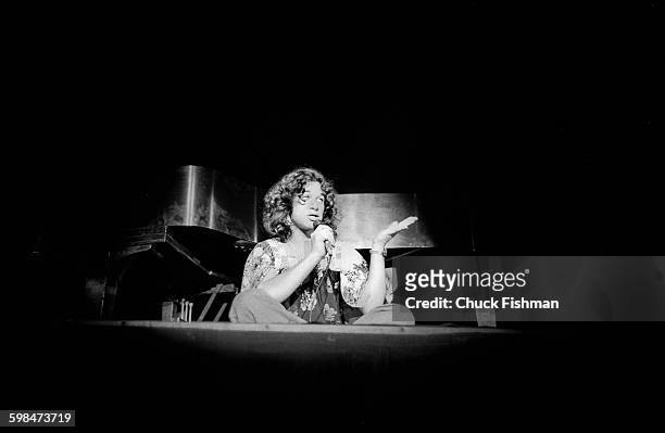 American composer and musician Carole King performs onstage at Southern Illinois University, Carbondale, Illinois, 1976.