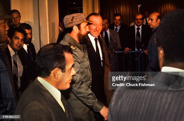 Cuban guerilla leader and president Fidel Castro and Austrian diplomat and United Nations Secretary General Kurt Waldheim arrive at the UN where...