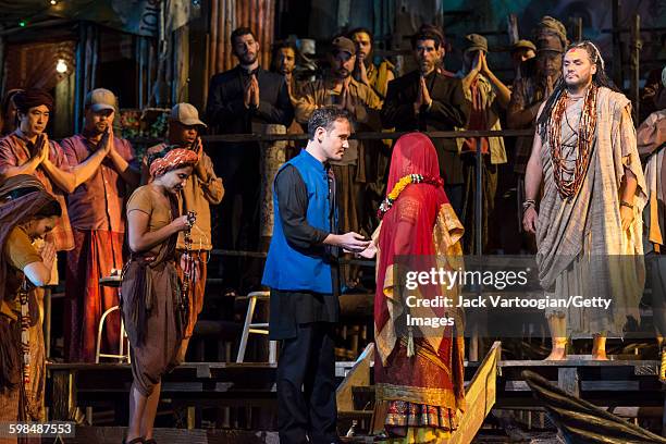 Polish baritone Mariusz Kwiecien , German soprano Diana Damrau , and French bass-baritone Nicolas Teste perform at the final dress rehearsal prior to...