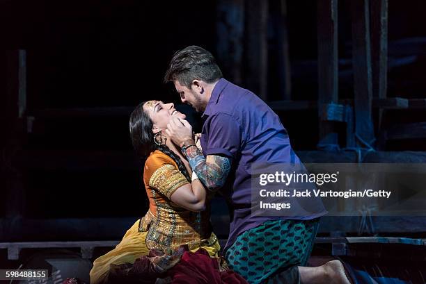 German soprano Diana Damrau and American tenor Matthew Polenzani perform at the final dress rehearsal prior to the premiere of the Metropolitan...