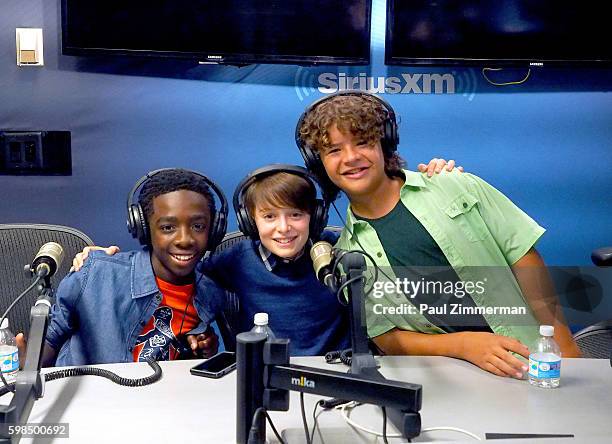 Actors Caleb McLaughlin, Noah Schnapp and Gaten Matarazzo visit SiriusXM Studios on September 1, 2016 in New York City.