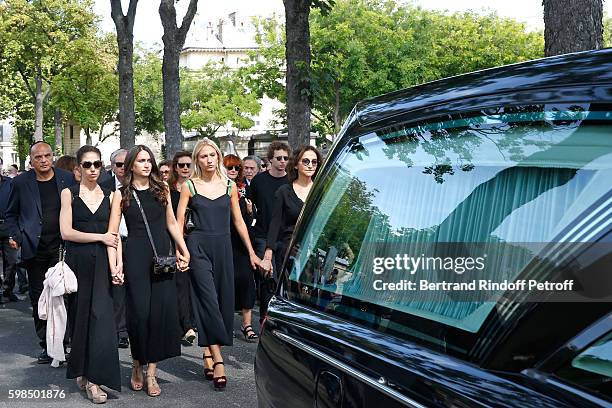 Daughters of Nathalie ; Tatiana Burstein, Salome Burstein, Lola Burstei and daughter of Sonia, Nathalie Rykiel attend the Designer Sonia Rykiel's...