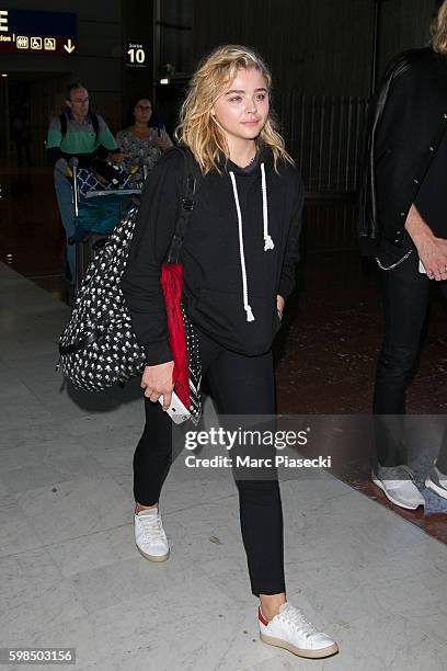 Actress Chloe G. Moretz arrives at Charles-de-Gaulle airport on September 1, 2016 in Paris, France.